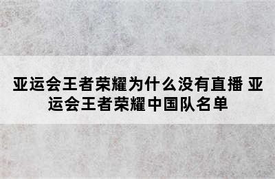 亚运会王者荣耀为什么没有直播 亚运会王者荣耀中国队名单